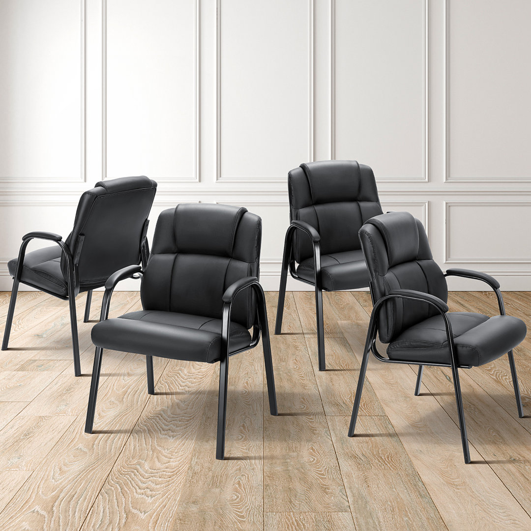 Stackable Faux Leather Seat Waiting Room Chair with Metal Frame (Set of 4) Smugdesk.com