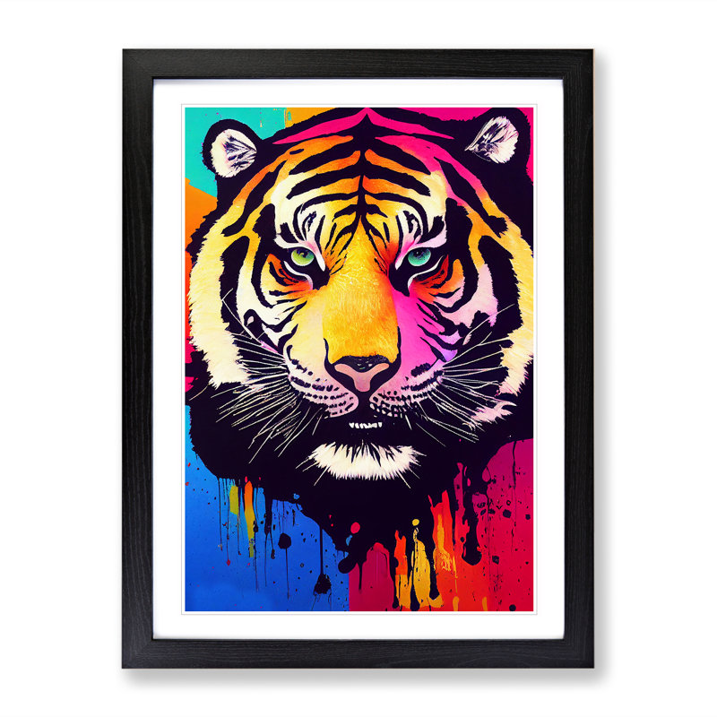 Tiger Splash No.3 Abstract - Single Picture Frame Painting, Black Framed, 64cm H x 46cm W x 2cm D