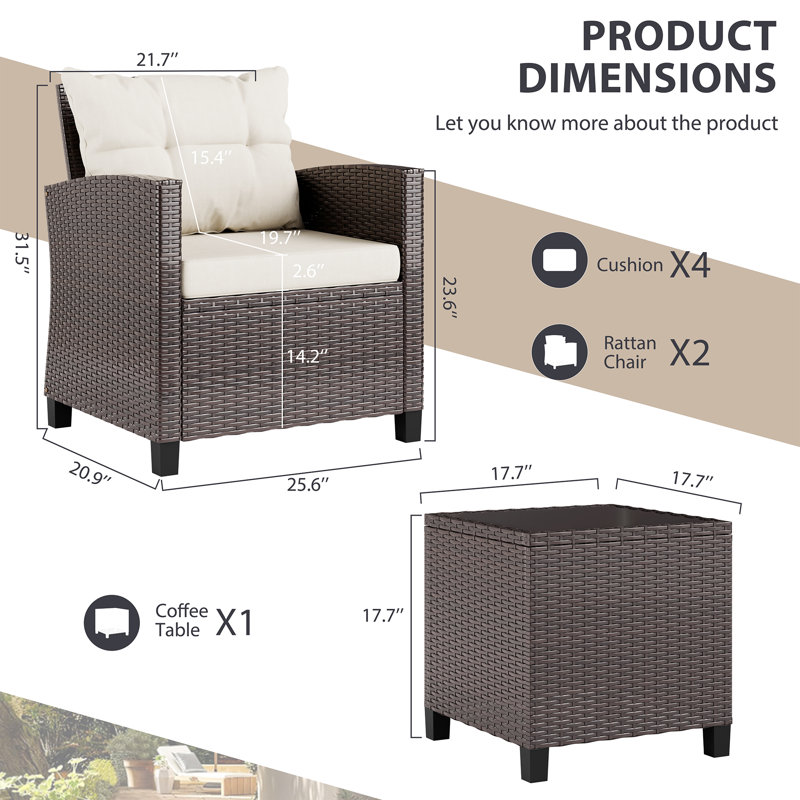 Ensemble de conversation d'extérieur pour 2 personnes avec coussins Arlayne, Beige/brun