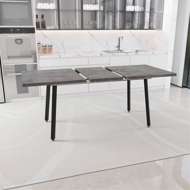 55.12-70.87"Expandable Modern Kitchen Dining Table, Rectangular MDF Dining Table For 4-6 People, Medieval Industrial Style, With Black Metal Legs, Suitable For Home&Kitchen (Gray)