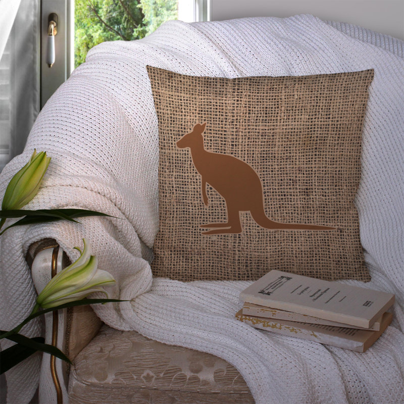 Coussin décoratif intérieur/extérieur en toile jute Kangaroo, Brun, H 14 po x l 14 po x P 4 po