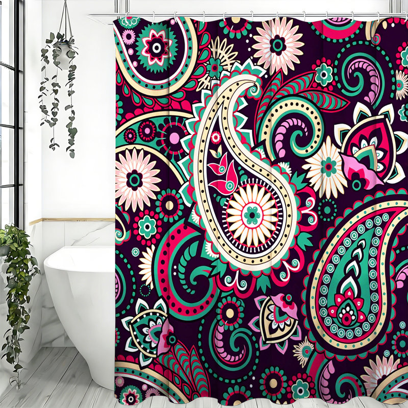 Rideaux de douche Boho avec crochets inclus, Violet