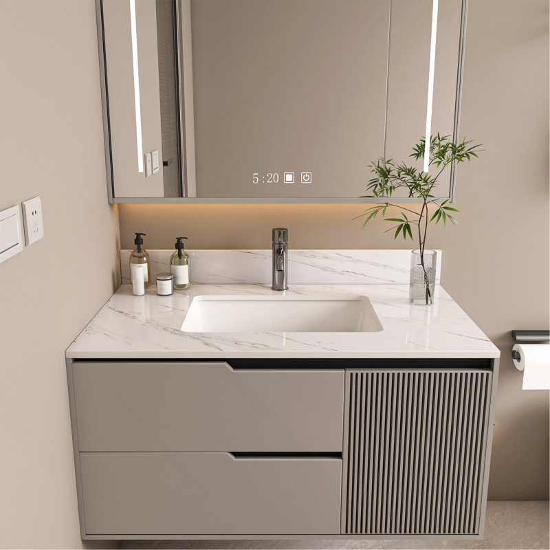 Comptoir de meuble-lavabo en marbre de 37 po, comptoir blanc avec 1 trou pré-percé, comptoir de salle de bain avec lavabo central encastré rectangulaire et dosseret de 4 po de hauteur