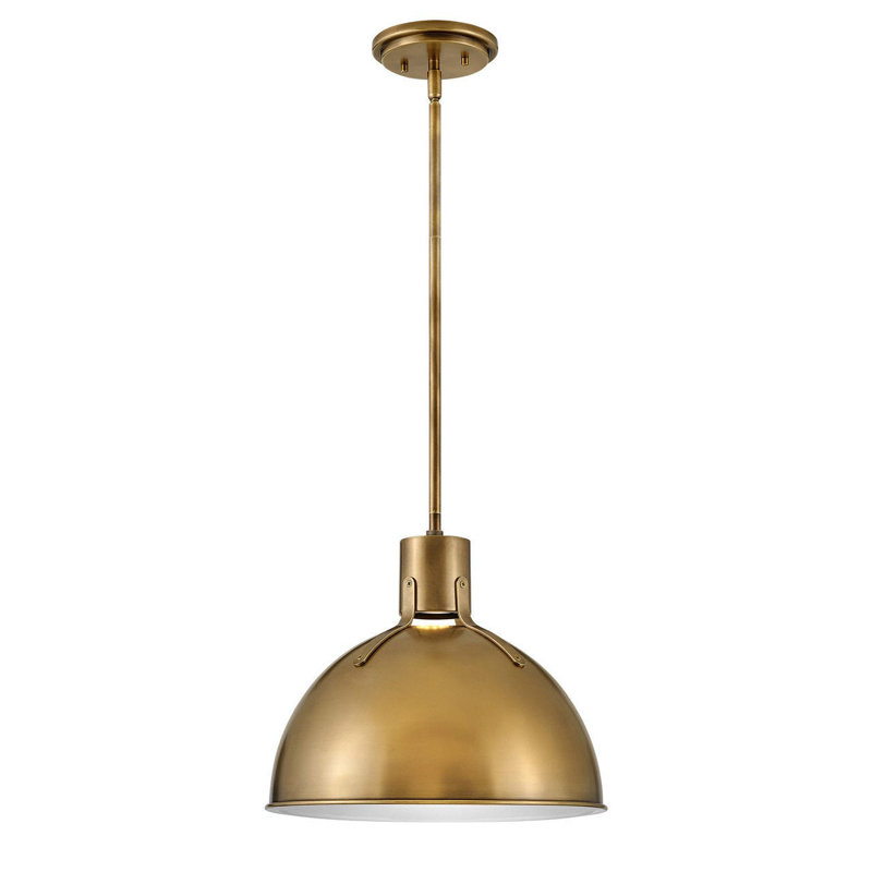 Clendon 1-Light Dimmable Metal Dome Pendant, 12.25" H x 14" W x 14" D, Heritage Brass, Heritage Brass