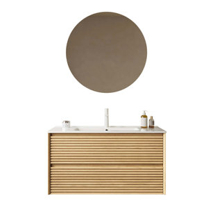 36" Bathroom Vanity With Sink, Wall-Mounted Floating Plywood Bathroom Storage Cabinet With Drawers Ceramic Basin, NO Faucet, Pre-Assembled