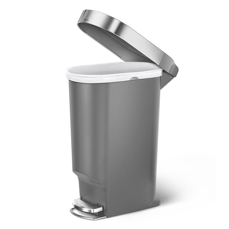Gray Plastic Slim Kitchen Step Trash Can with Pedal