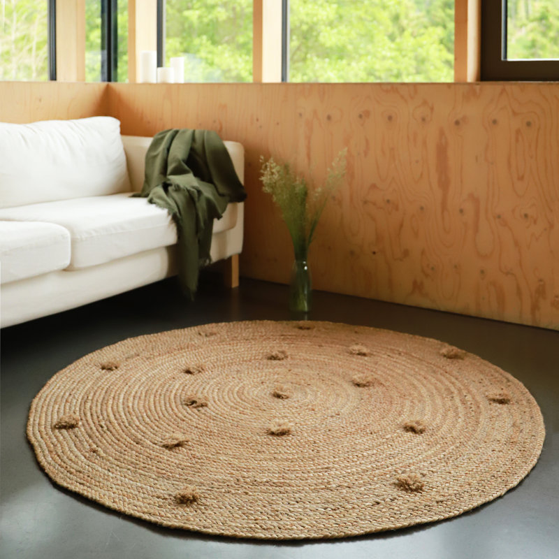 Round Styron Solid Colour Hand Woven 140cm X 140cm Area Rug