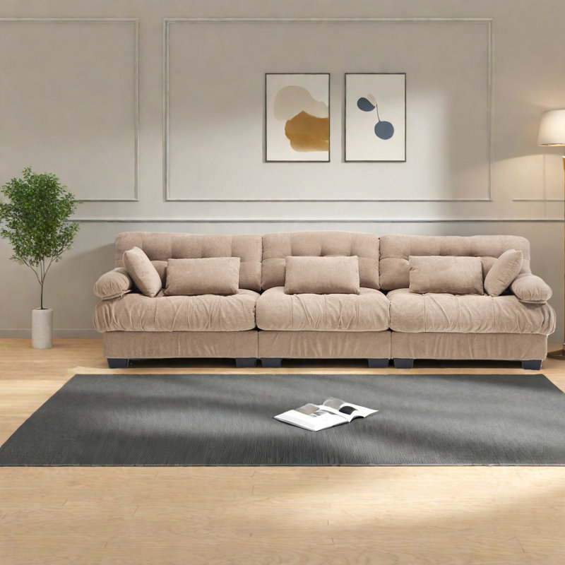 Deep Seat Sectionals, Wood 123 Inch Modern 3 Seater For Home