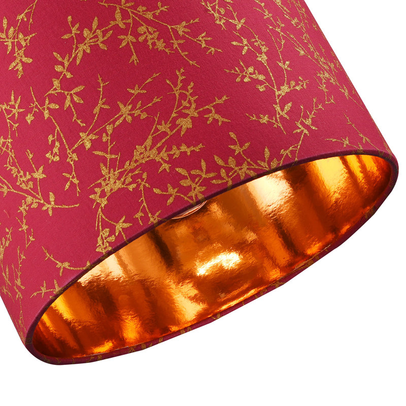Modern Soft Cotton Fabric Lamp Shade with Shiny Foil Floral Decoration, 18cm H x 25cm W x 25cm D, Red