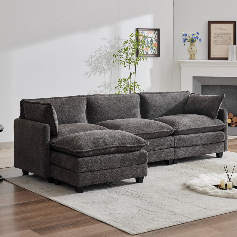 Canapé modulaire en L avec accoudoirs Redenius, Boucle gris