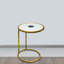Table de bout ronde de 20 pouces, plateau en marbre blanc avec incrustation de pierre d'agate, structure en fer au fini feuille d'or