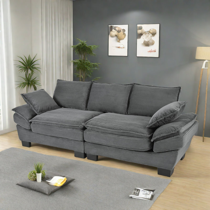 Corduroy Upholstered Sofa, Gray