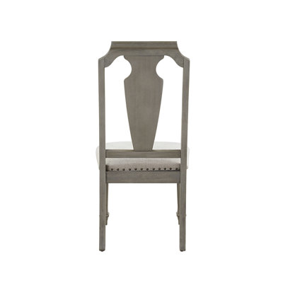 Set Of 2 Side Chairs With Linen Padded Seat, Beige And Weathered Oak