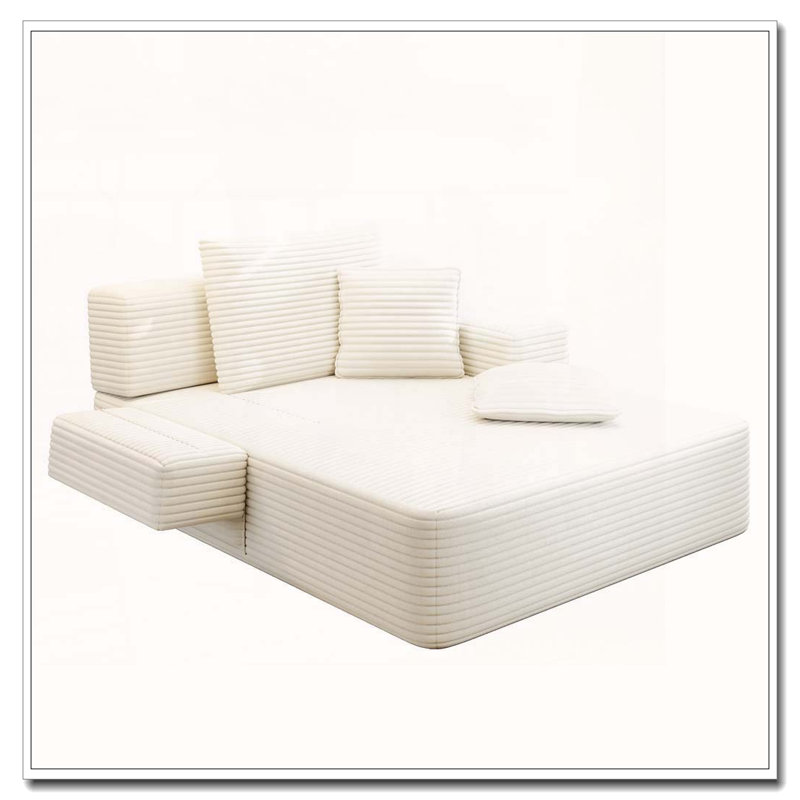 Corduroy Chair Lounge with 3 Pillows, Beige