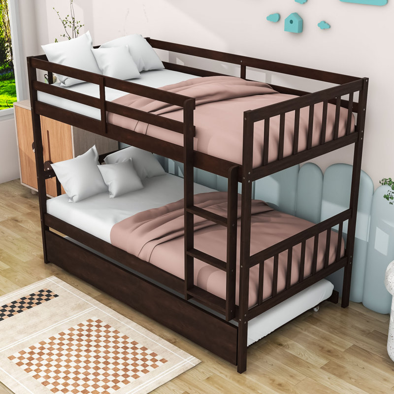 Csongor Kids Twin Over Twin Bunk Bed with Trundle, Espresso