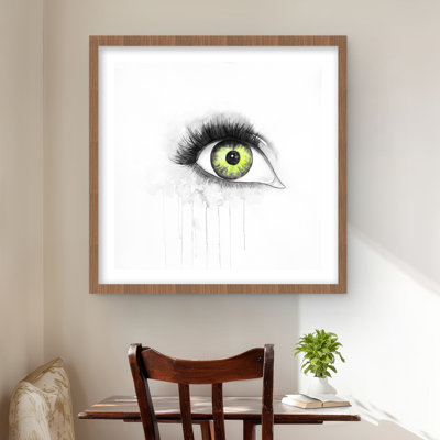 Œil vert à l'aquarelle - reproduction grise encadrée