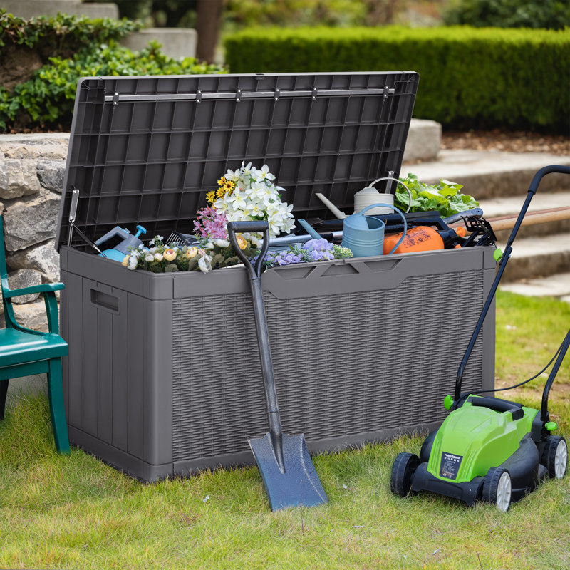 GUNJI 48'' W 102 Gallons Water Resistant Resin Lockable Deck Box, Gray
