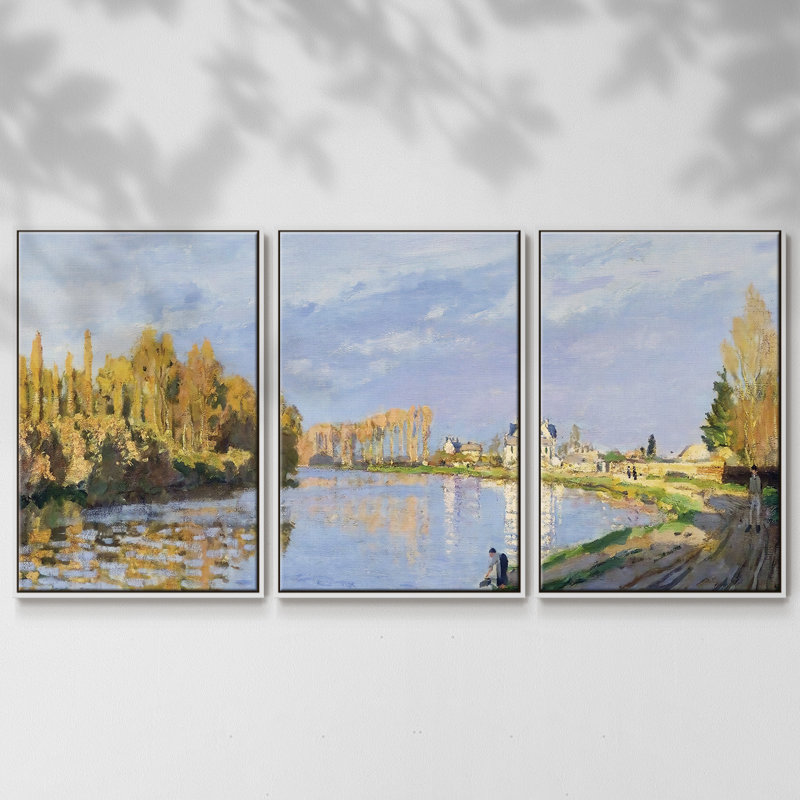 La seine près de Bougival, 1872 3 pièces, H 40 po x l 78 po x P 2 po, Blanc