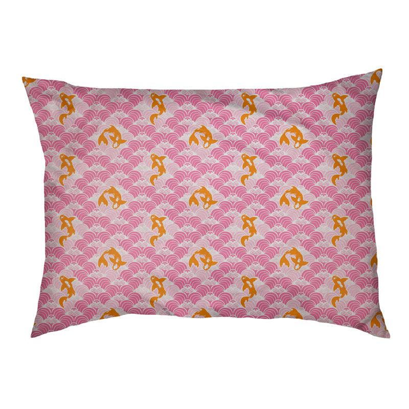 Coussin d’ondulations koi fish Byrge, Grand (l 42,5 po x P 14 po x H 32,5 po), Rose / jaune