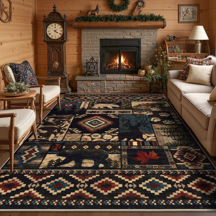 Rustic Southwestern Animal Print Washable Area Rug