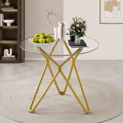 35.4-inch tempered glass dining table, suitable for 1-4 people, space-saving small kitchen dining table, equipped with sturdy metal table legs, suitable for dining room, living room