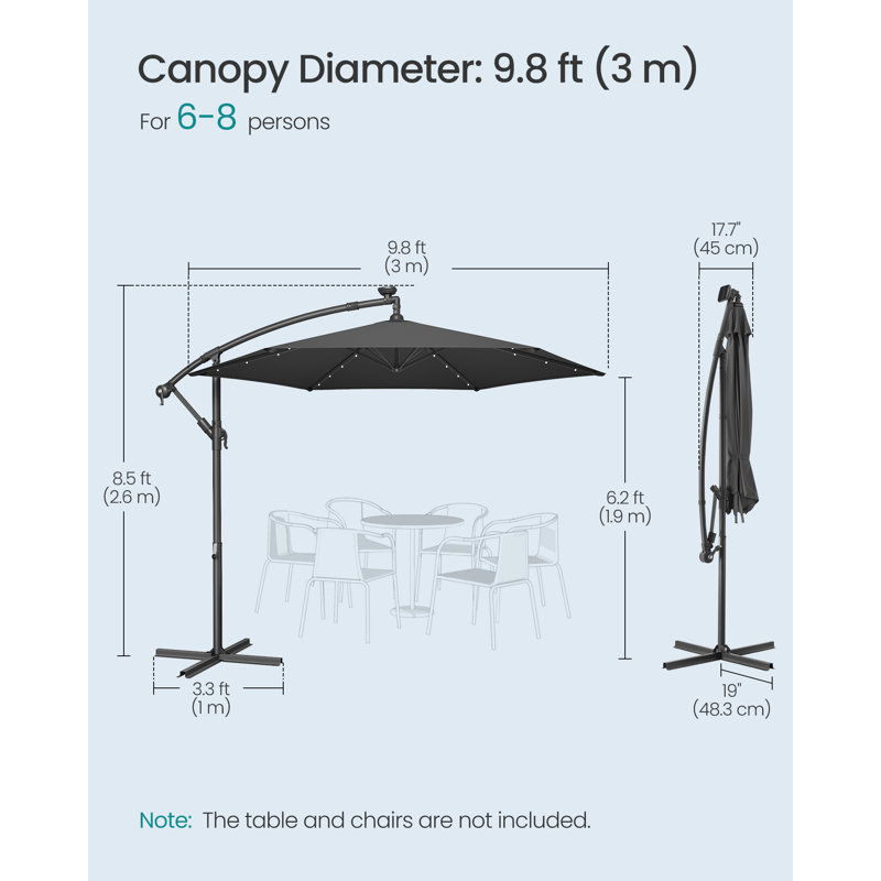Piqua 300cm Lighted Market Parasol, Grey