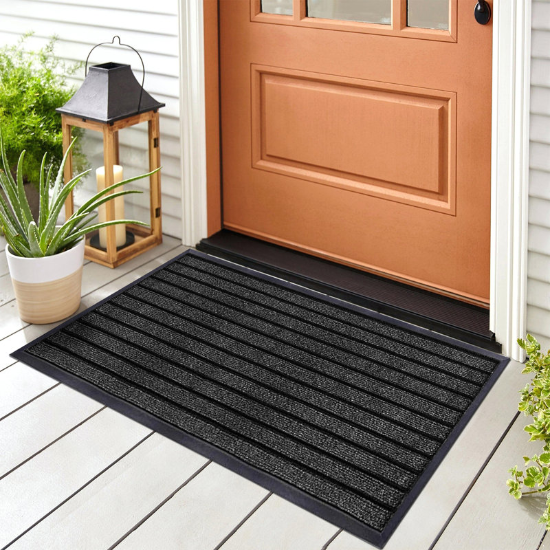 Non-Slip Heavy-Duty Indoor Outdoor PVC Rubber Door Mat, 40cm W x 60cm L, Black