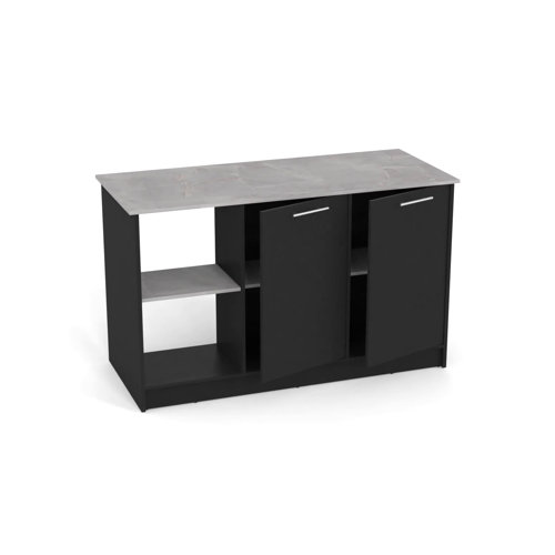 Juniper 59-inch Wide Kitchen Island with 2 Open Shelves and 2 Cabinets