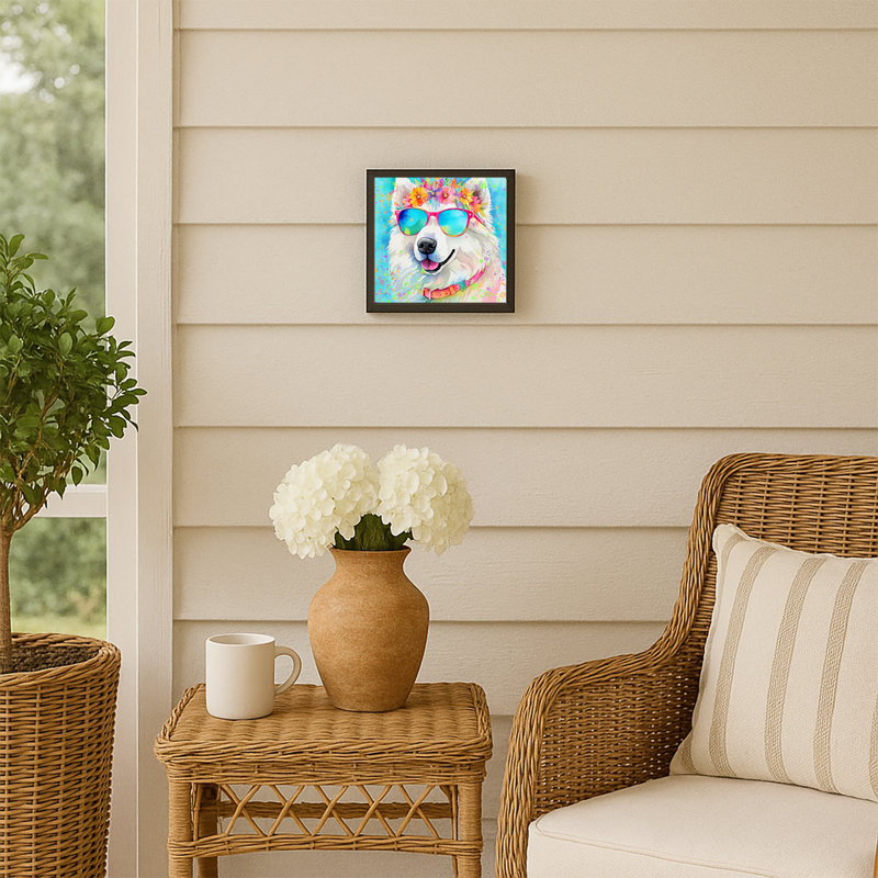Samoyed Hippie Dawg Framed Metal Print