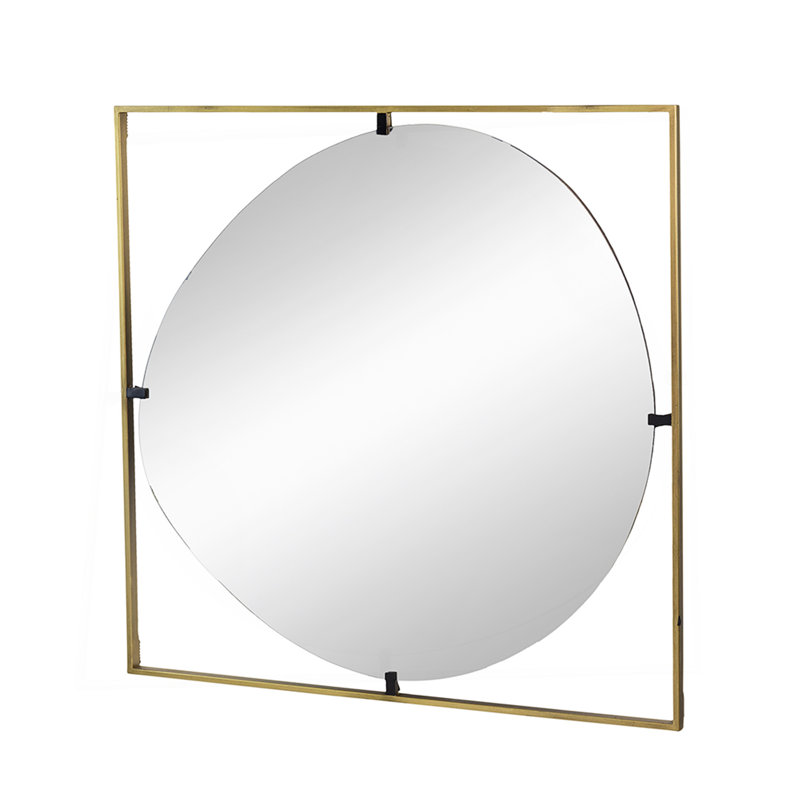 Contemporary Bathroom Mirror With Gold Metal Frame And Abstract Design