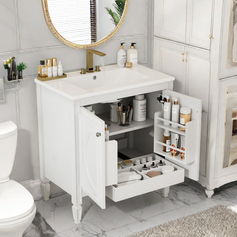 30" Single Bathroom Vanity With Ceramic Top, White
