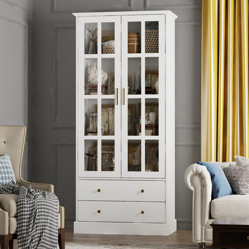 2 portes vitrées avec 2 tiroirs, Blanc