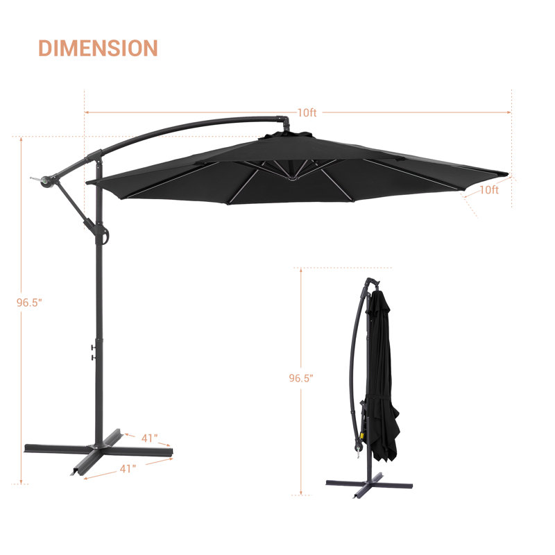 Parasol en porte-à-faux 120 po, Noir