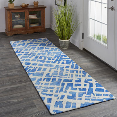 Tapis bleu / ivoire touffeté à la main Tarah