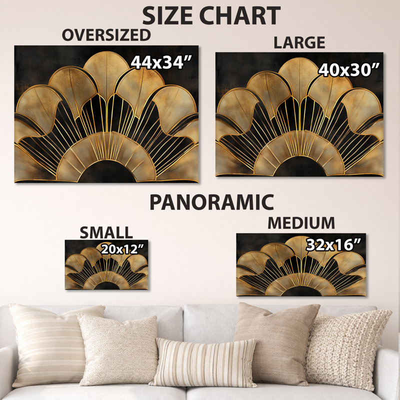 Golden Fan Geometric - Abstract Art Deco, décoration murale en métal, impression Art déco, L 32 po x H 16 po
