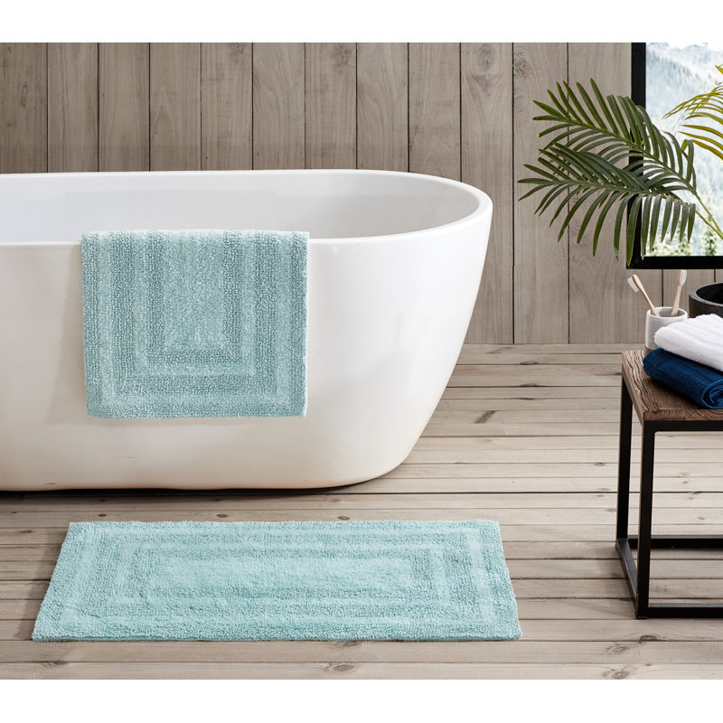 Logan Sea Blue Cotton 2-Piece Machine-Washable Bath Rug Set