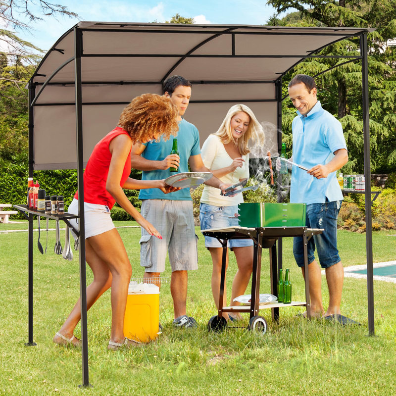 BBQ Shelter, Grill Gazebo With Serving Shelf And Storage Hooks, Brown
