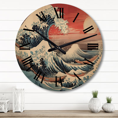 Masterpiece the Red Great of Kanagawa V - Nautical & Beach Oversized Wood Wall Clock
