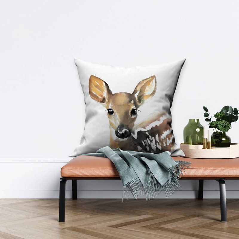 Watercolor fawn face - 26"x26" Throw pillow cover - Poly twill - Print on demand, 26" x 26", Pillow Cover Only - No Insert