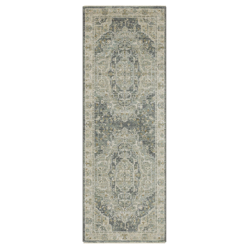 Kumra Oriental Dark Gray Woven Area Rug, Runner 2'7" x 7'3"