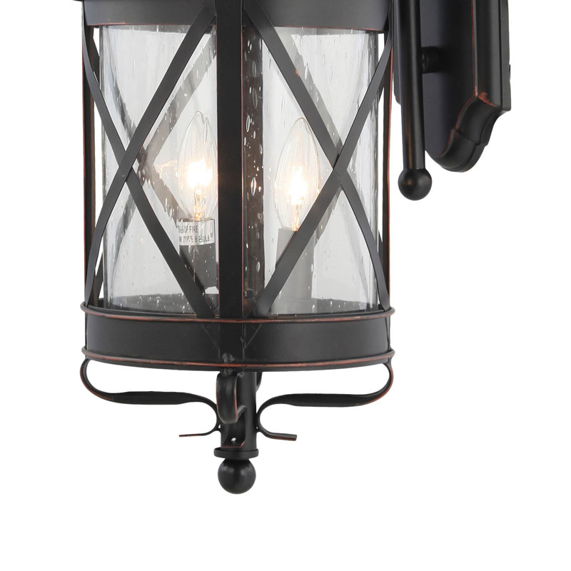 4-Light Indoor or Outdoor Black Copper Cast Aluminum Lamp Lantern Cottage Candle-Style Wall Mount or Wall Sconce with Clear Seedy Glass