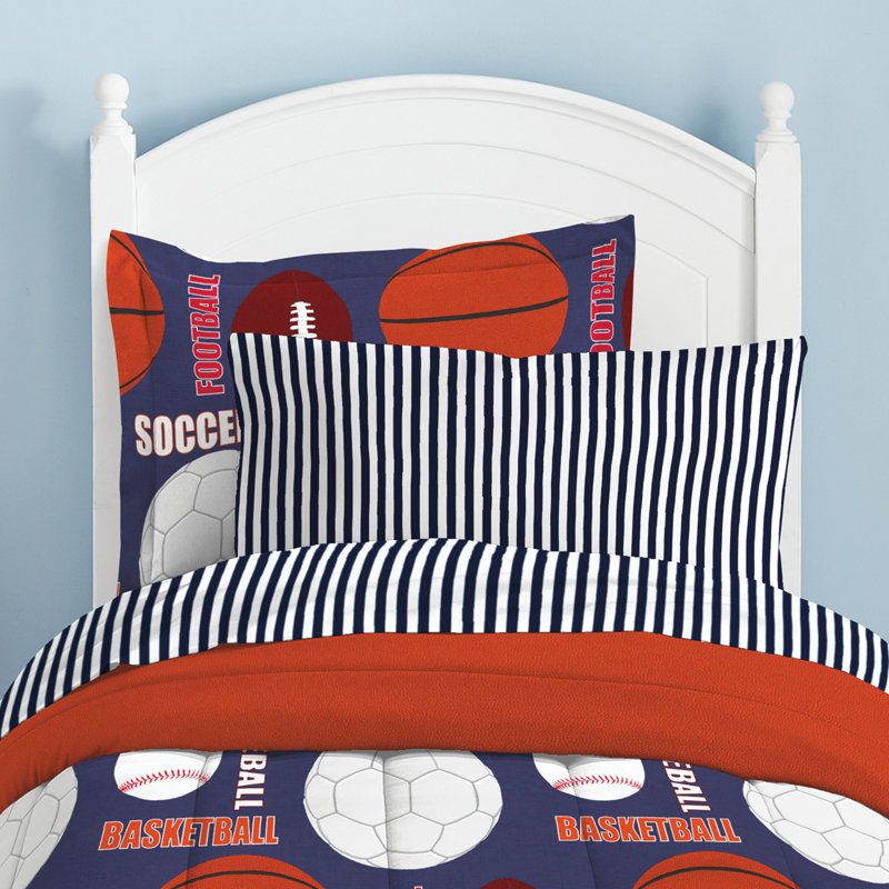 Navy Reversible Microfiber Twin Kids Sports Bed Set