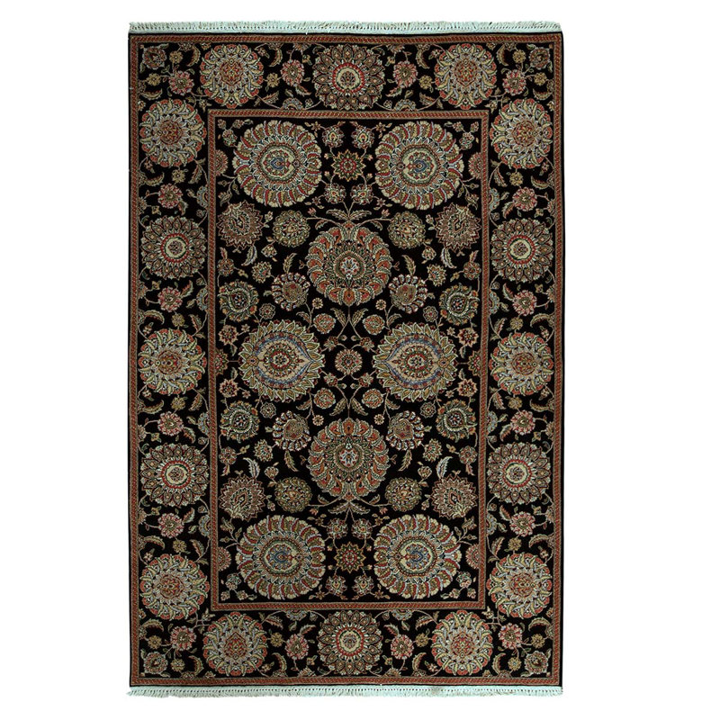 Tapis noir / rouille en laine noué à la main de conception unique 5 pi 9 po x 8 pi 9 po