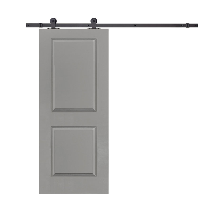 36 In. X 80 In. Light Grey Painted Finished Composite MDF 2 Panel Interior Sliding Barn Door With Hardware Kit, Dark