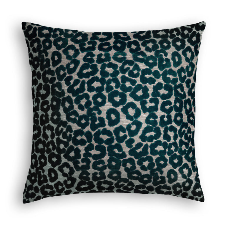 Animal Print Velvet Throw Pillow, 22" x 22", Teal