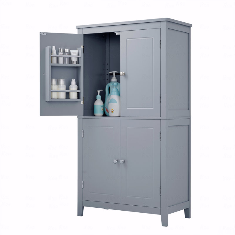 Freestanding Cabinet with 4 Doors, Gray