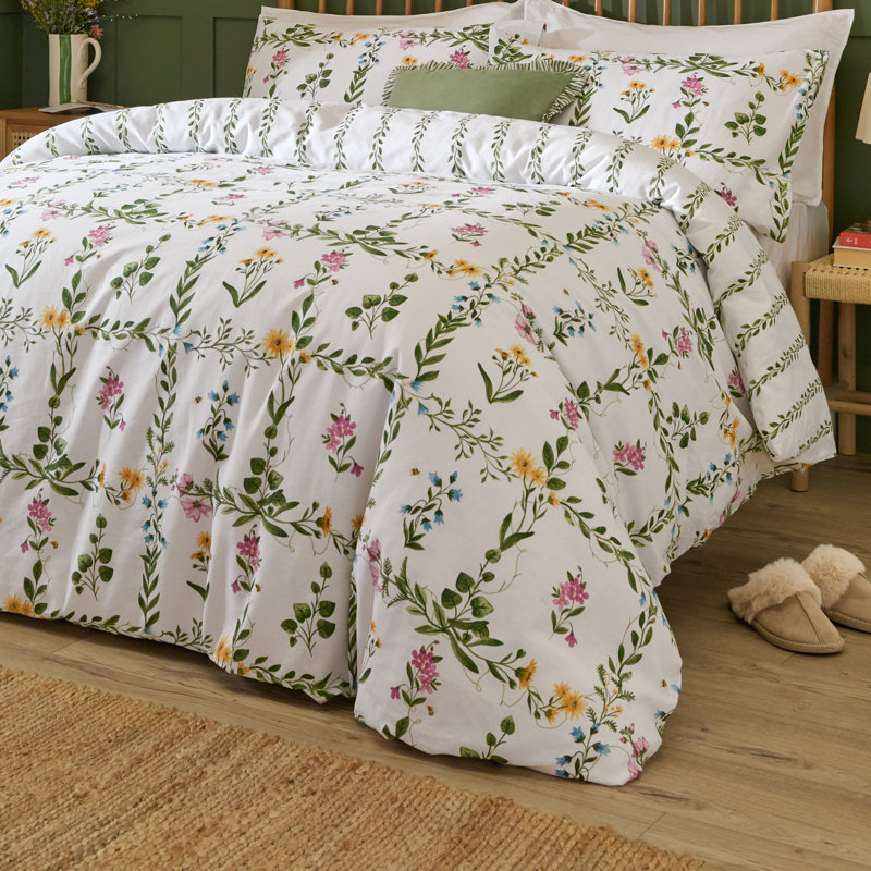 Olivia Cotton Floral Duvet Cover Set with Pillowcases Included, Double Duvet Cover + 2 Standard Pillowcases