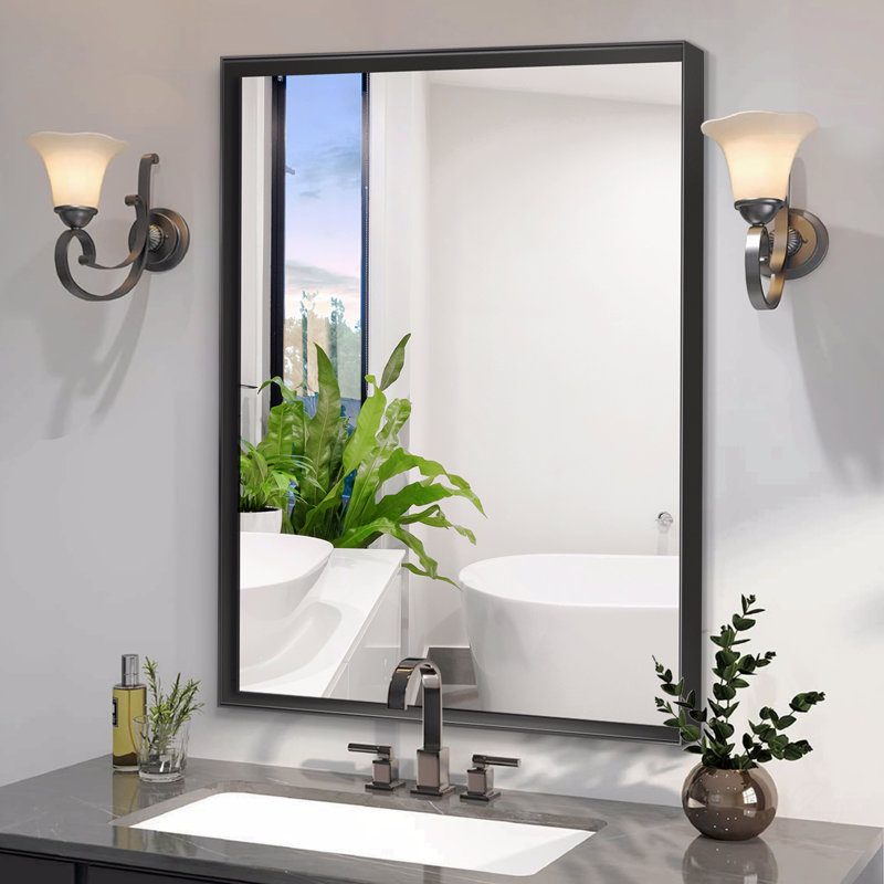 Miroir de salle de bain 40x30inch noir brillant pour miroir mural rectangulaire de salle de bain, 39,75 po x 29,92 po
