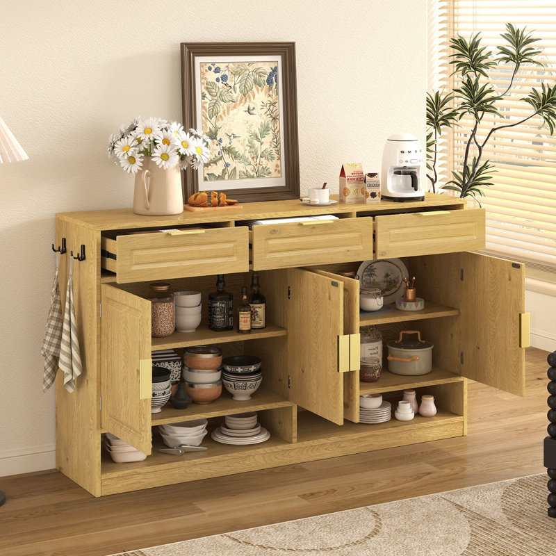 Buffet en bois avec 3 tiroirs et tablette réglable Baynard, Naturel