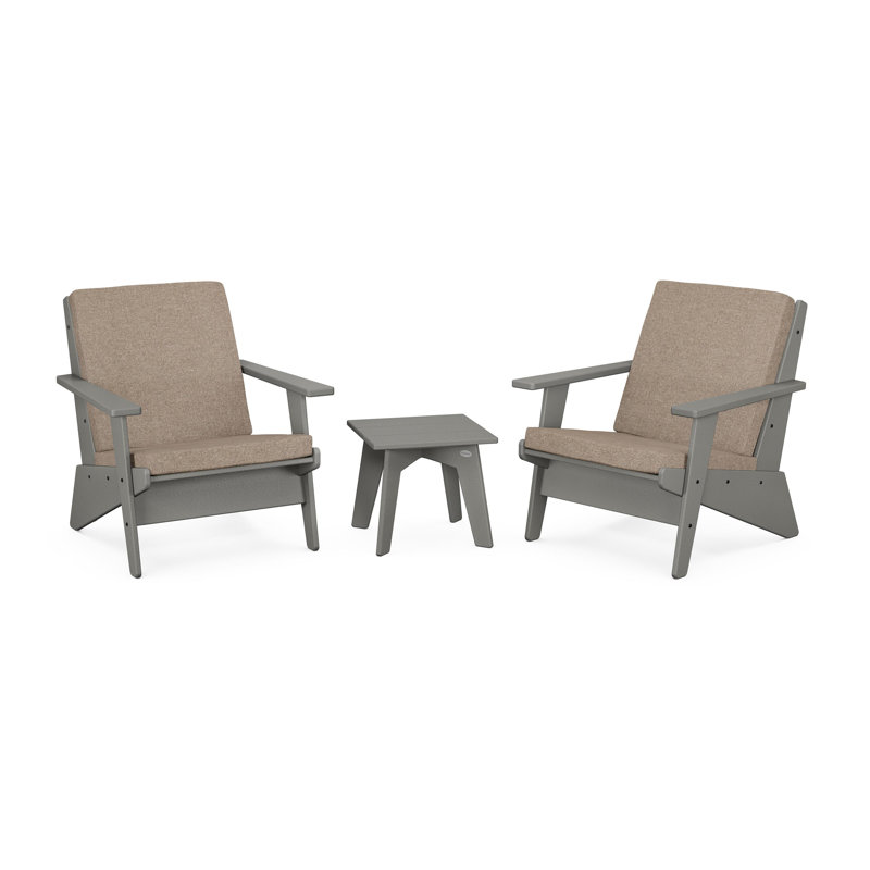 Riviera Modern Lounge 3-Piece Set, Slate Grey, Spiced Burlap